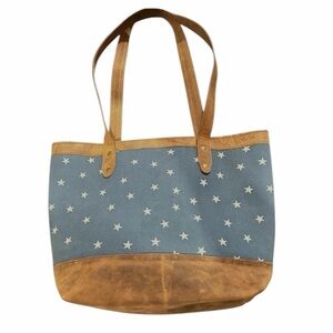MOONSTER Stars Canvas Distressed Brown Nubuck Leather Tote Bag Used Once EC